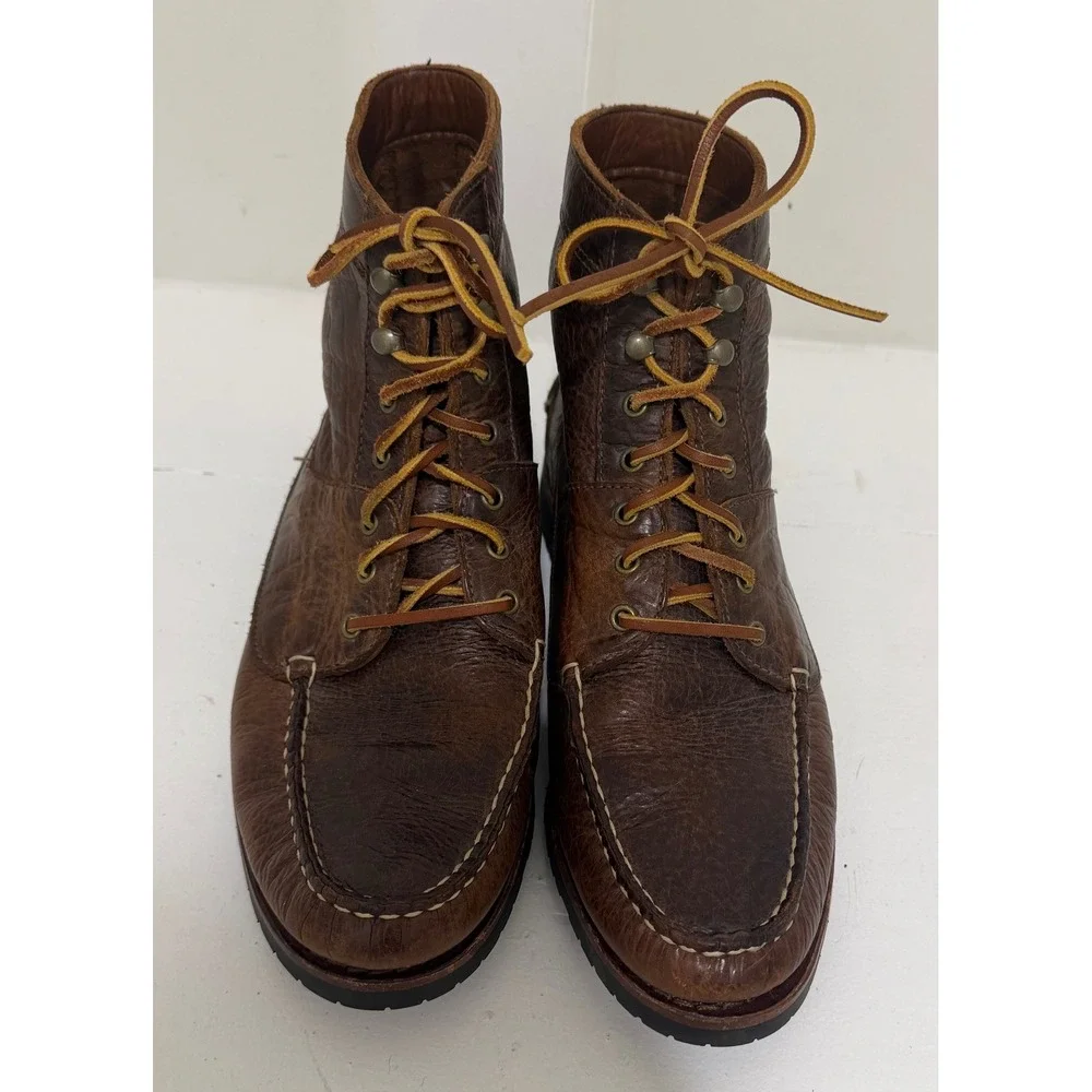 Allen Edmonds Yuma Brown Bison Leather Moc Toe Boots Mens 9 B Vibram 00269-2